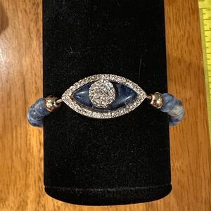 Alex and Ani Sodalite Blue & White Crystal Evil Eye Bracelet w/ Goldtone.